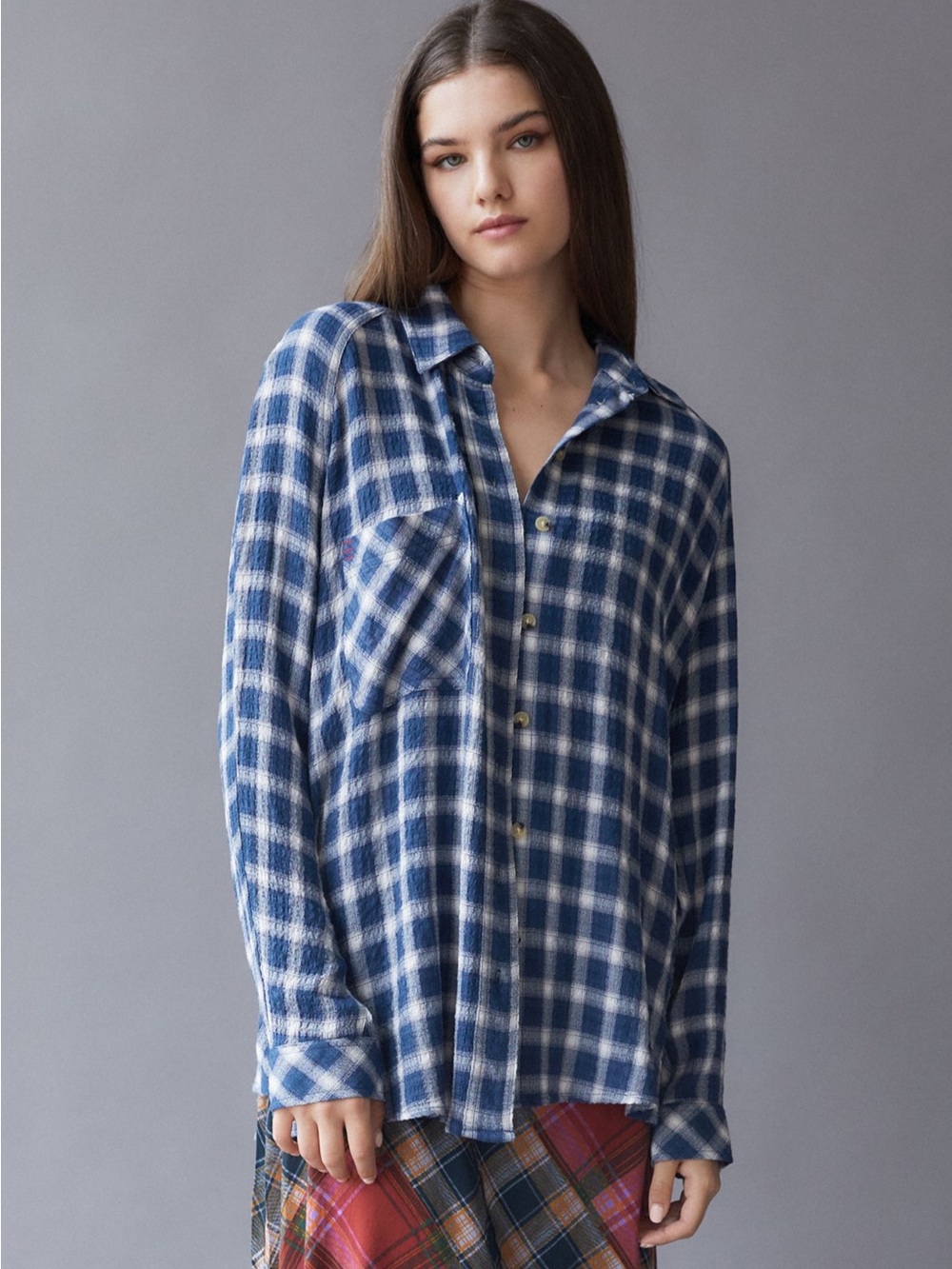BDG Navy and White Plaid Button-Down Shirt